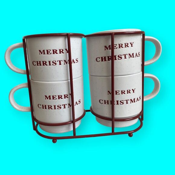 Merry Christmas Holly and Joy Stacking Cups with Rack, By Market Finds - Picture 2 of 7